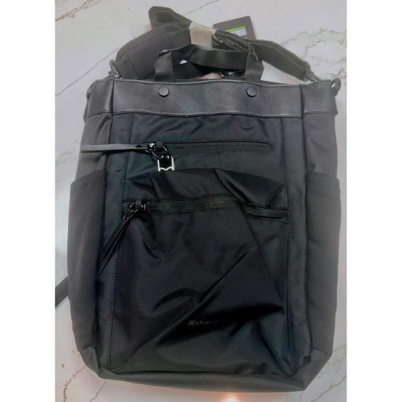 Sherpani Tote Backpack Convertible Black Nylon Leather Trim Versatile - Picture 5 of 14